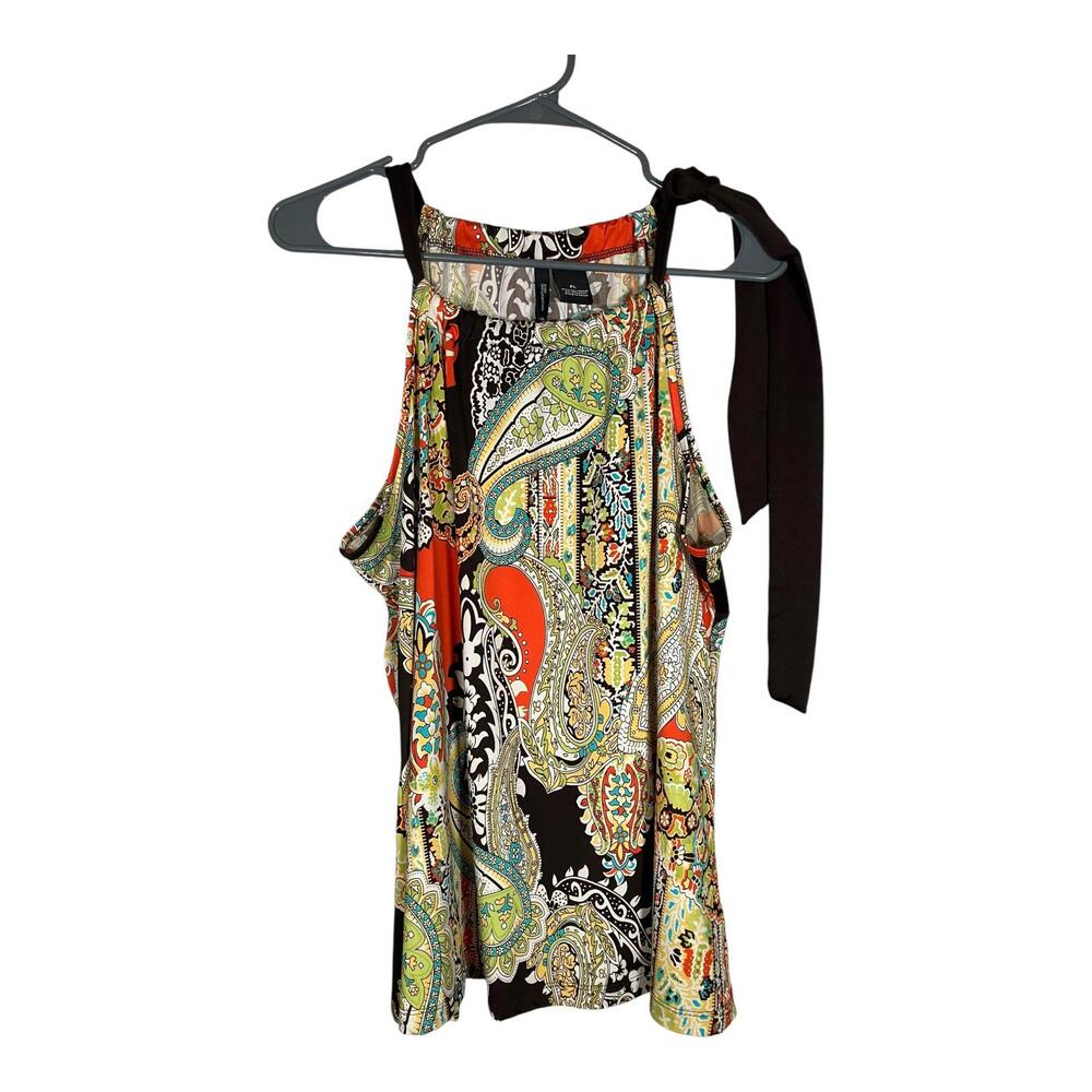 New Directions Women’s Blouse Paisley Pattern Tied Neck Sleeveless Petite Large